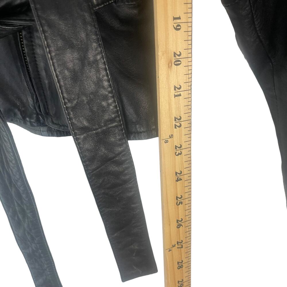 Wilson's Women's Large Vintage 80s Black Leather Moto‎ Biker Belted Jacket Coat - Picture 8 of 10